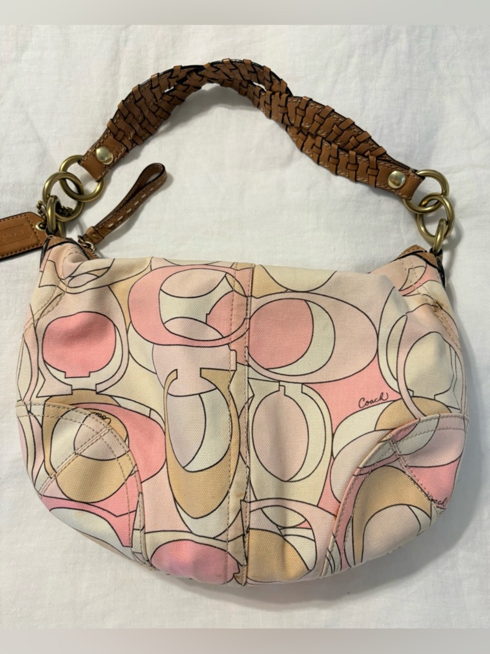 Coach Pink, Cream & Tan Signature Shoulder Bag - Picture 2 of 4